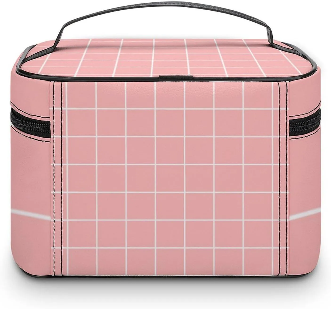 Leather Cosmetic Case, Coral Peach Blush Pink Retro Portable Makeup Bag Organizer Large Capacity Travel Toiletry Bag with Zipper