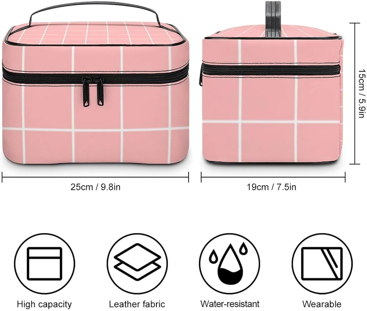 Leather Cosmetic Case, Coral Peach Blush Pink Retro Portable Makeup Bag Organizer Large Capacity Travel Toiletry Bag with Zipper
