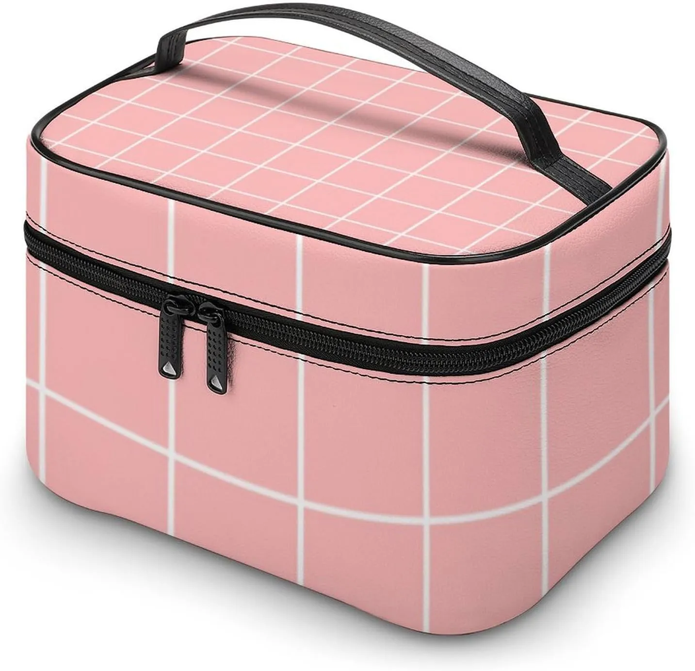 Leather Cosmetic Case, Coral Peach Blush Pink Retro Portable Makeup Bag Organizer Large Capacity Travel Toiletry Bag with Zipper