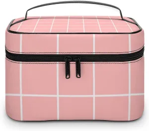 Leather Cosmetic Case, Coral Peach Blush Pink Retro Portable Makeup Bag Organizer Large Capacity Travel Toiletry Bag with Zipper