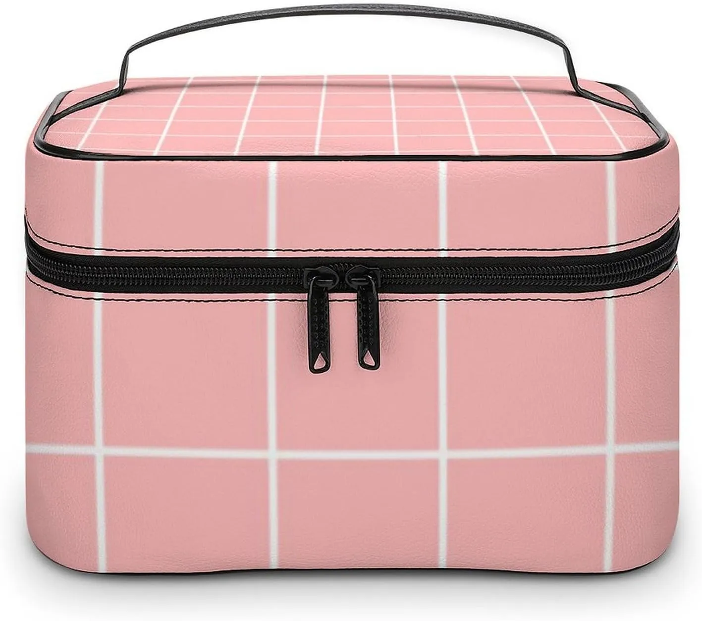 Leather Cosmetic Case, Coral Peach Blush Pink Retro Portable Makeup Bag Organizer Large Capacity Travel Toiletry Bag with Zipper