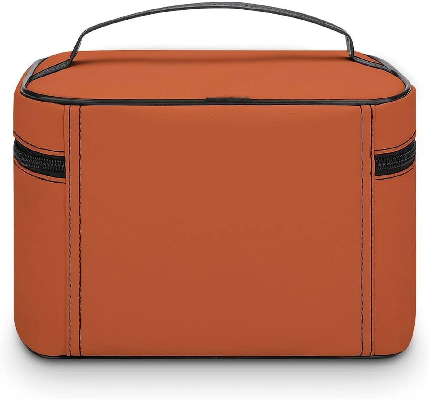 Leather Cosmetic Case, Dark Orange Solid Color Classic Trendy Portable Makeup Bag Organizer Large Capacity Travel Toiletry Bag with Zipper