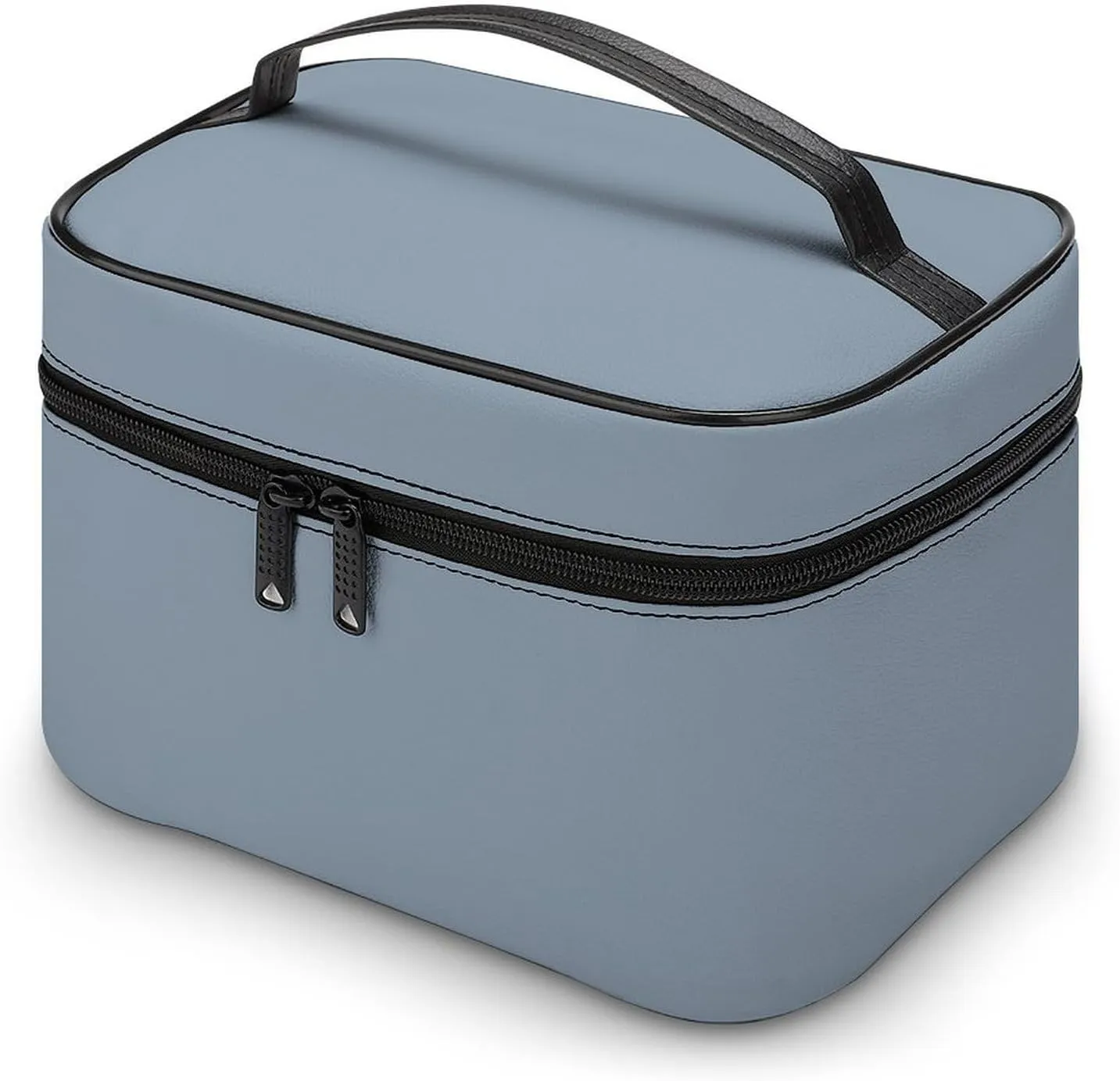 Leather Cosmetic Case, Dusty Blue Color Portable Makeup Bag Organizer Large Capacity Travel Toiletry Bag with Zipper