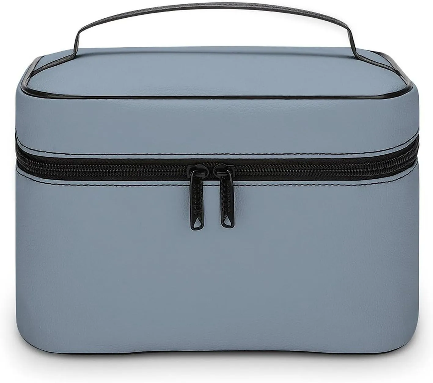 Leather Cosmetic Case, Dusty Blue Color Portable Makeup Bag Organizer Large Capacity Travel Toiletry Bag with Zipper