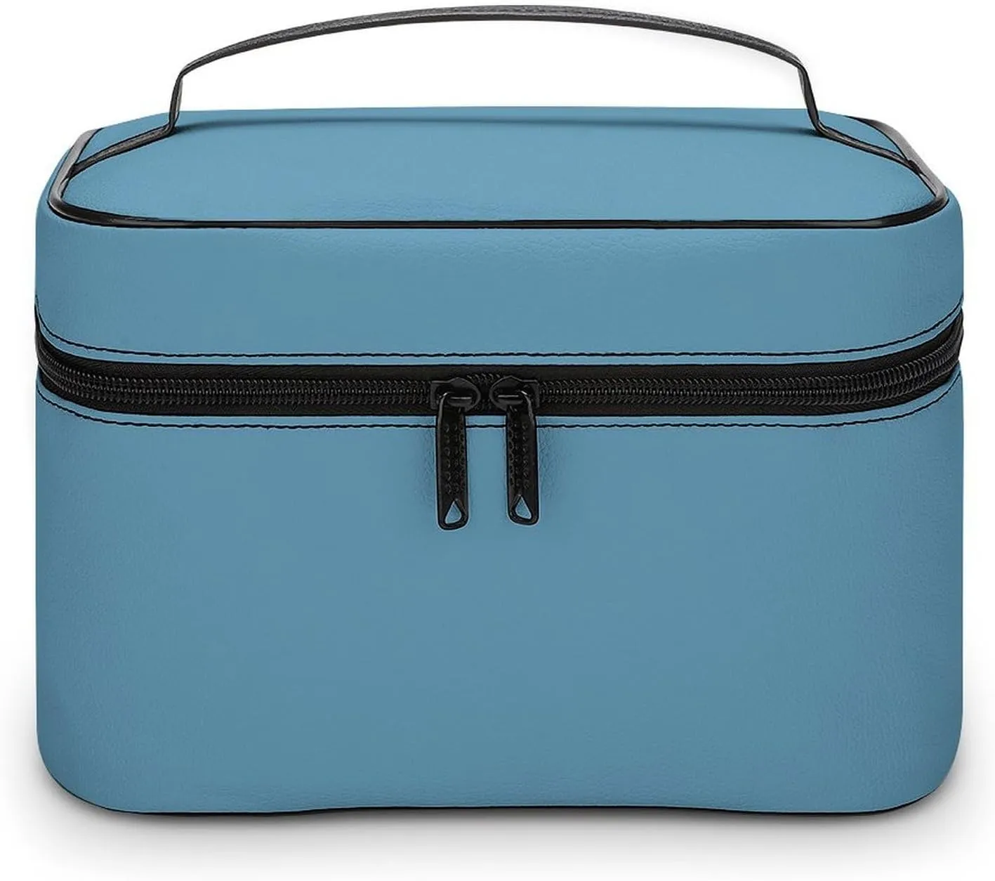 Leather Cosmetic Case, Dusty Blue Portable Makeup Bag Organizer Large Capacity Travel Toiletry Bag with Zipper