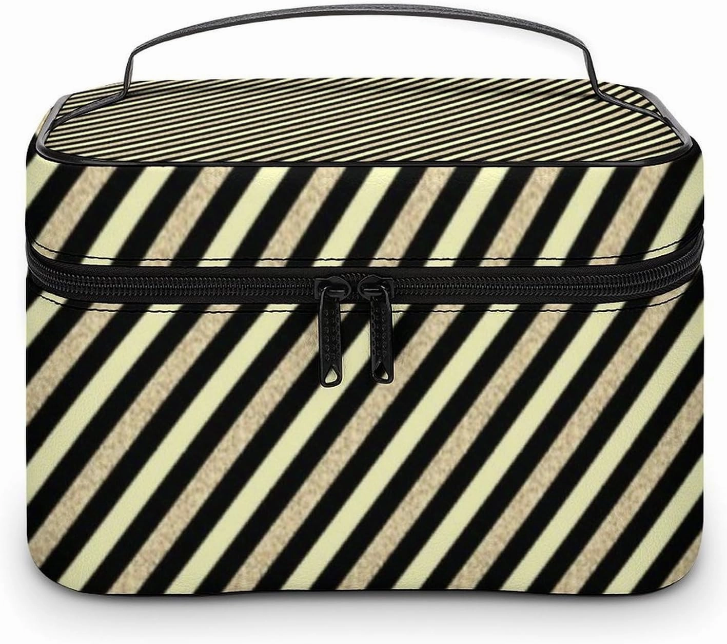 Leather Cosmetic Case, Gold Glitter Stripe Portable Makeup Bag Organizer Large Capacity Travel Toiletry Bag with Zipper