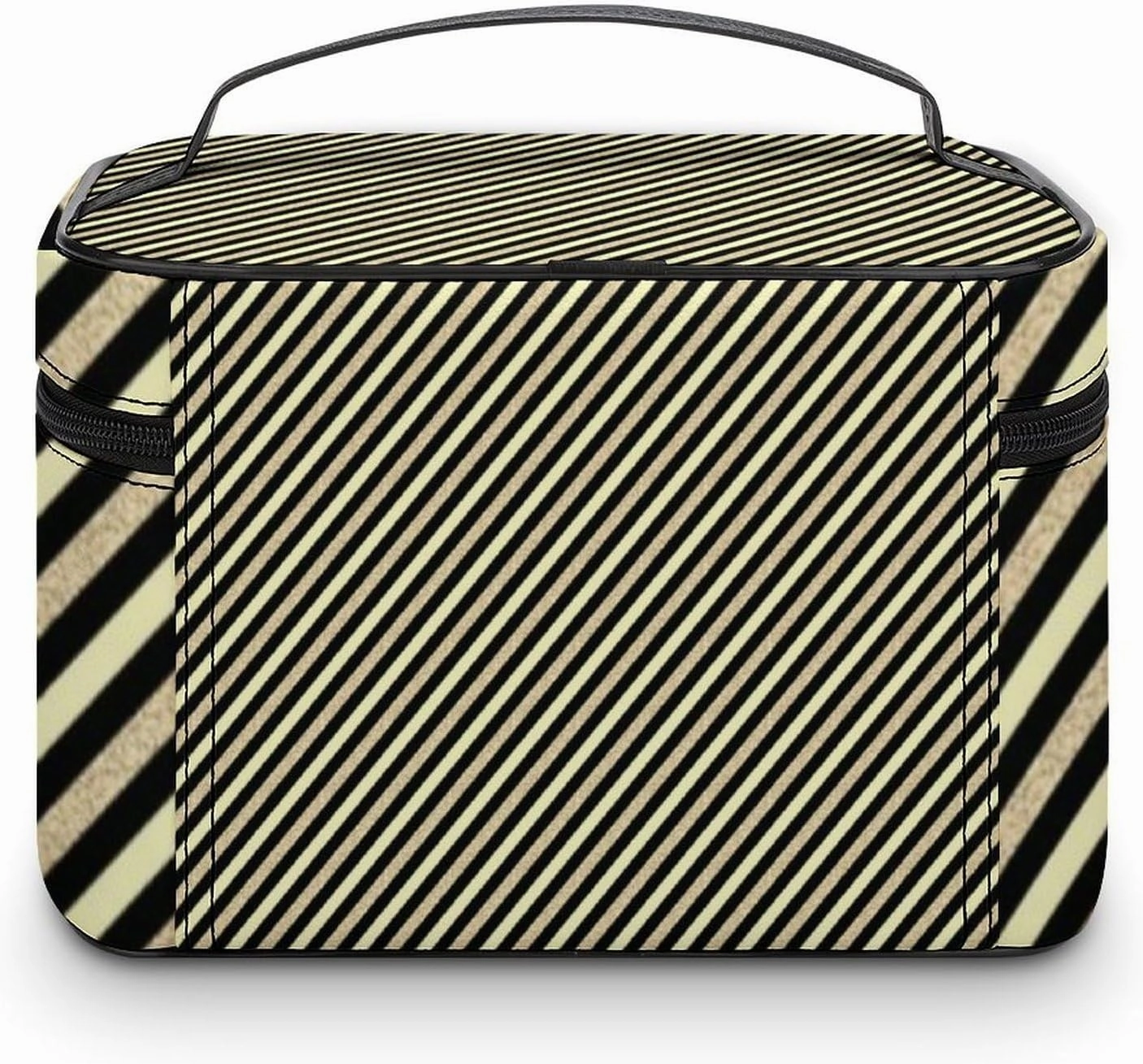 Leather Cosmetic Case, Gold Glitter Stripe Portable Makeup Bag Organizer Large Capacity Travel Toiletry Bag with Zipper