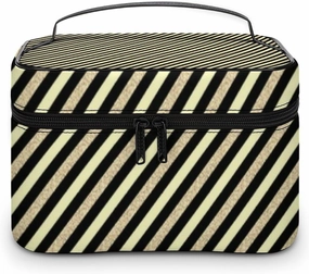 Leather Cosmetic Case, Gold Glitter Stripe Portable Makeup Bag Organizer Large Capacity Travel Toiletry Bag with Zipper