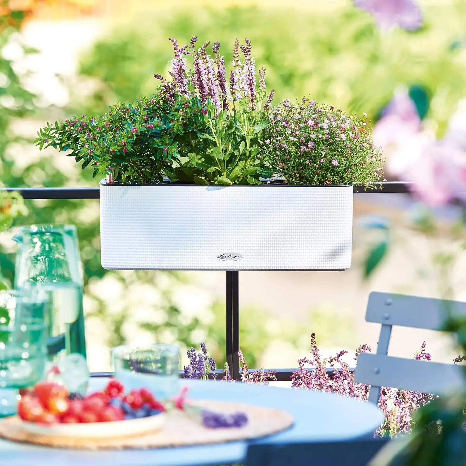Lechuza 13686 Cube Color Triple Self-Watering Garden Planter for Indoor and Outdoor Use, 16" x 5.5" x 5.25", Sand Brown