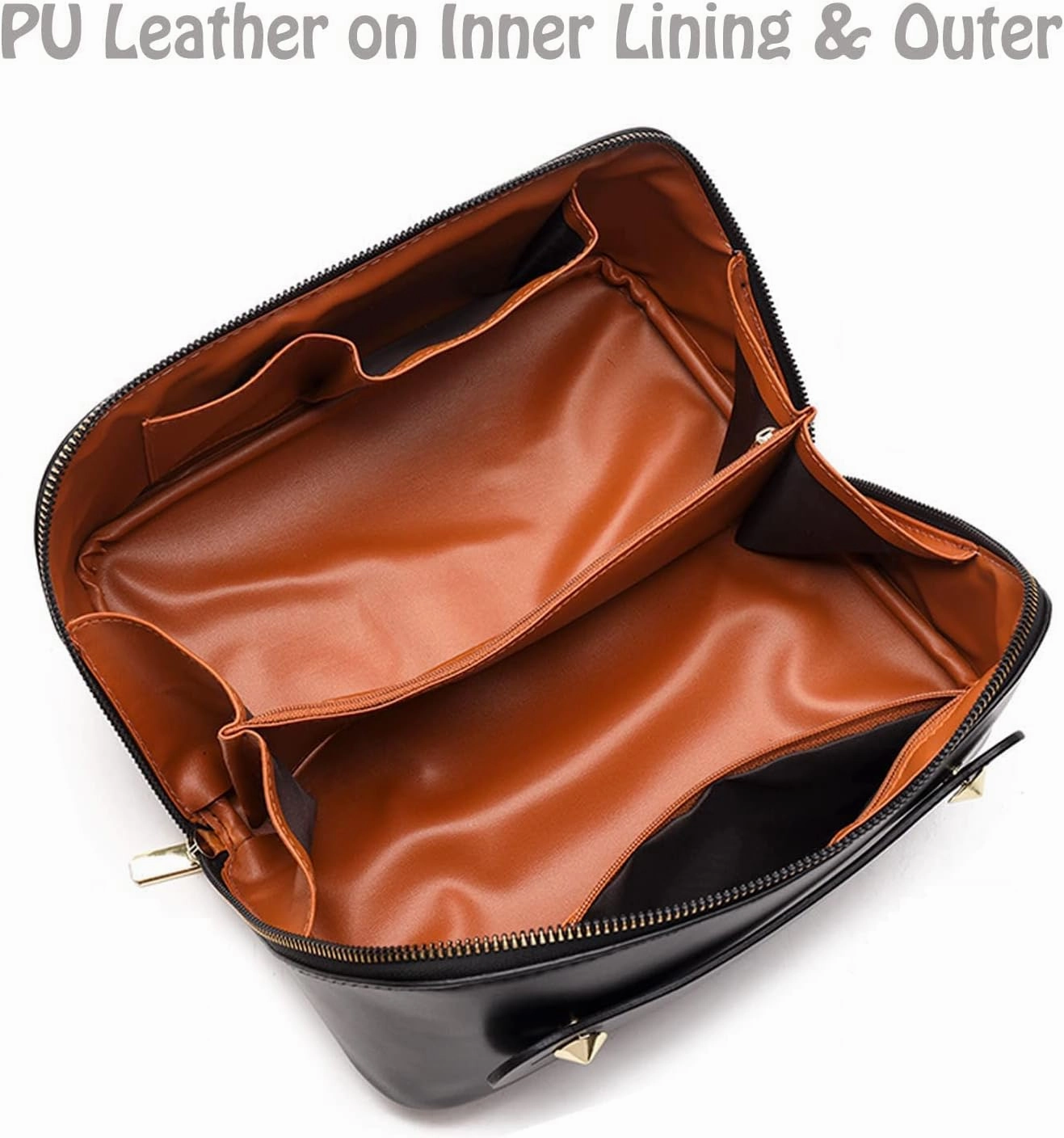 Lently Makeup Bag, Travel Cosmetic Bags for Women Make Up Bag Organizer Case Everything Makeup Bag, Large Capacity Portable (Grid, Mocha Brown)