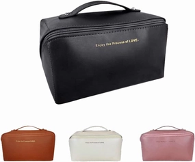 Lently Makeup Bag, Travel Cosmetic Bags for Women Make Up Bag Organizer Case Everything Makeup Bag, Large Capacity Portable (Thicken V2.0, Ink Black)