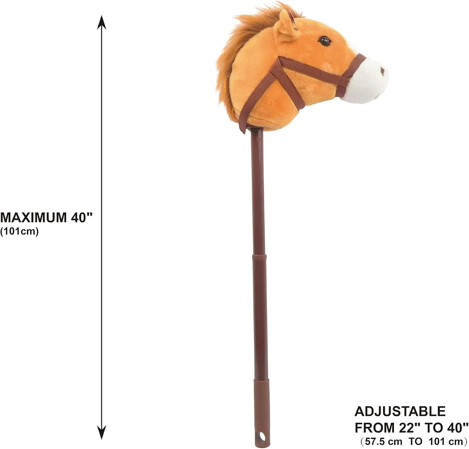 Linzy Plush Hobby Horse Stick Toy, Adjustable Telescopic Stick, Adjust to 3 Different Sizes, For Cowboy and Cowgirl of Different Ages, Light Brown