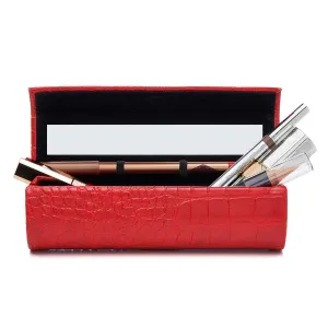 Lipstick Case with Mirror, Portable Mini Makeup Organizer Holds 2 Lip Colors, Liners & Touch-Up Essentials, Double Lipstick & Lip Gloss Holder Mirror. Luxe Gift Box