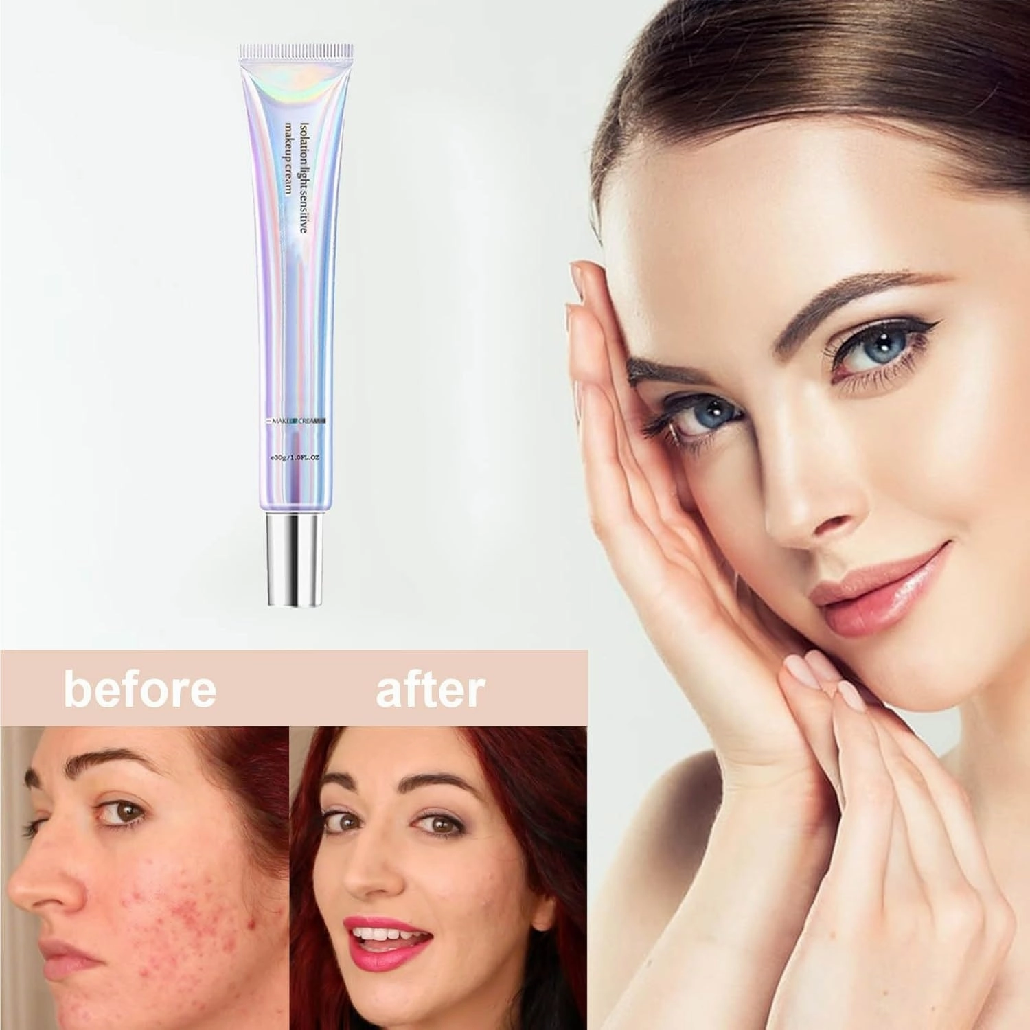Long-Lasting Hydrating Waterproof Makeup Cream, Isolation Light Sensitive Makeup Cream, Crema de maquillaje hidratante resistente al agua y de larga duración for Women (2 Pcs)