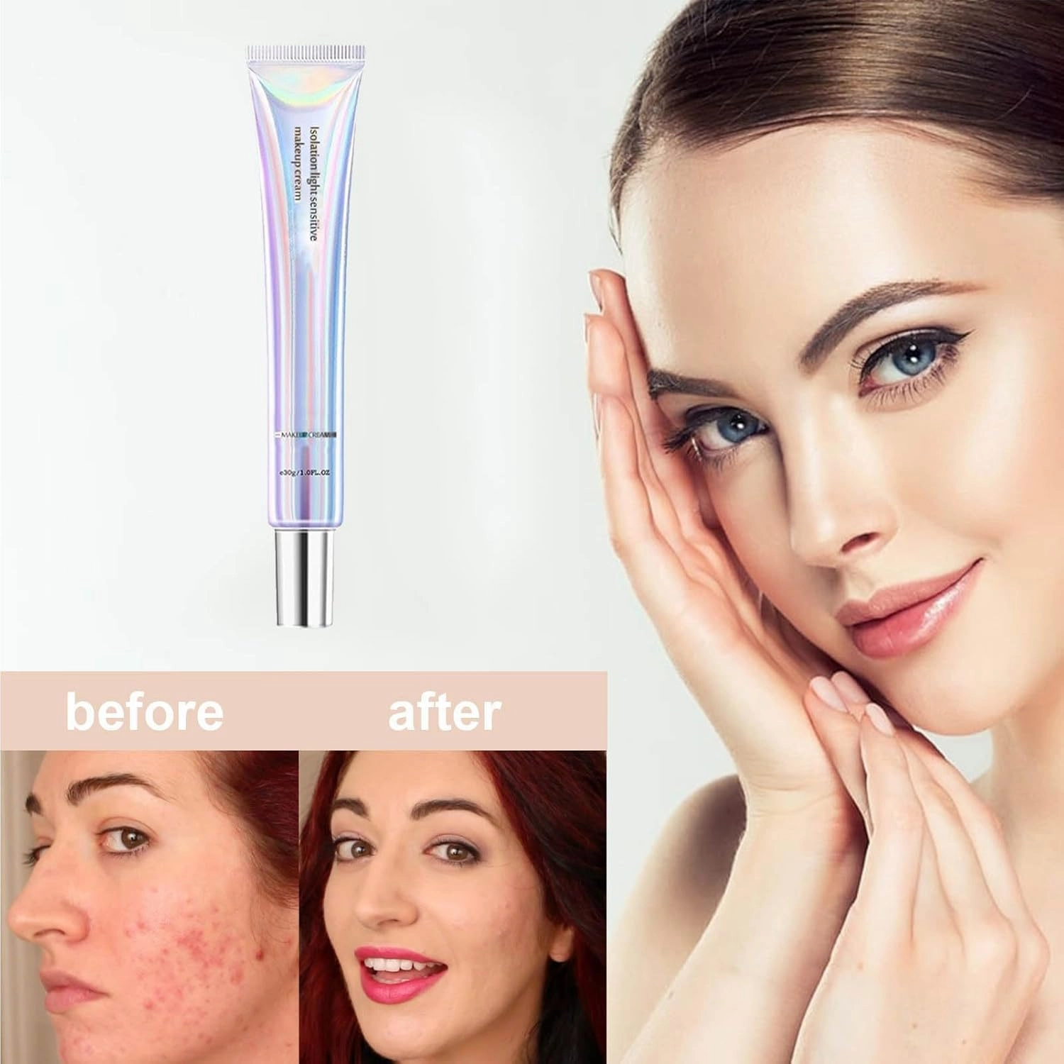 Long-Lasting Hydrating Waterproof Makeup Cream, Isolation Light Sensitive Makeup Cream, Crema de maquillaje hidratante resistente al agua y de larga duración for Women (3 Pcs)