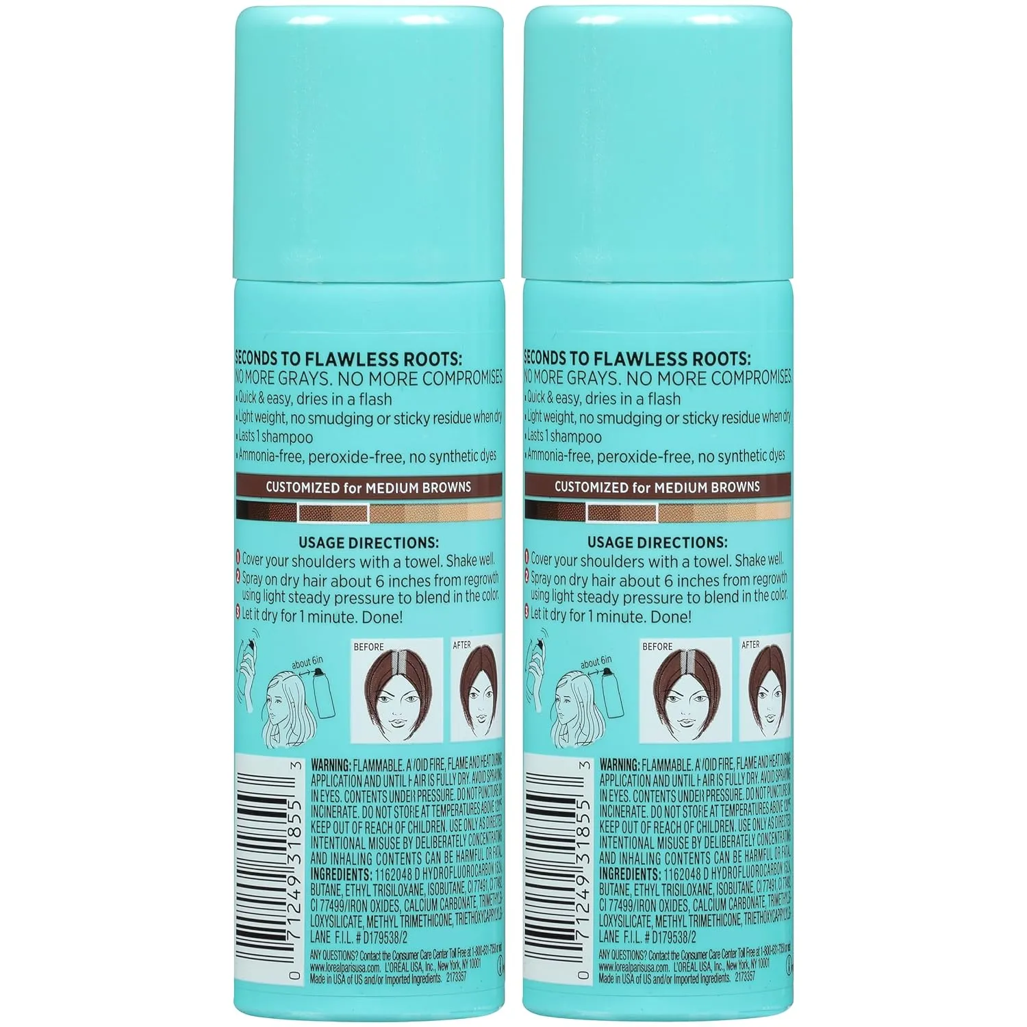L'Oreal Paris Magic Root Cover Up Gray Concealer Spray Medium Brown 4 oz (2 pack)