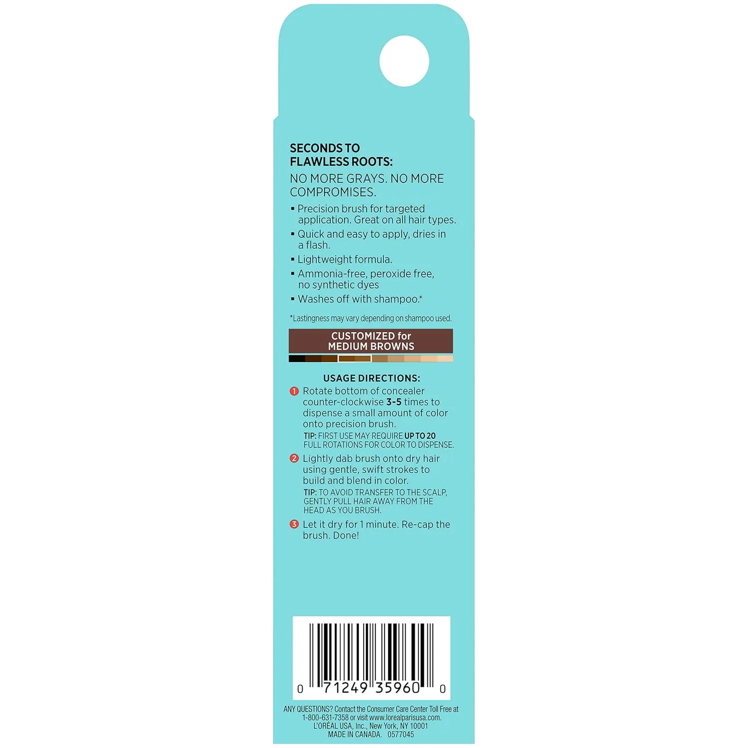 L'Oreal Paris Magic Root Precision Temporary Gray Hair Color Concealer Brush, 5 Medium Brown, 0.05 fl; oz.