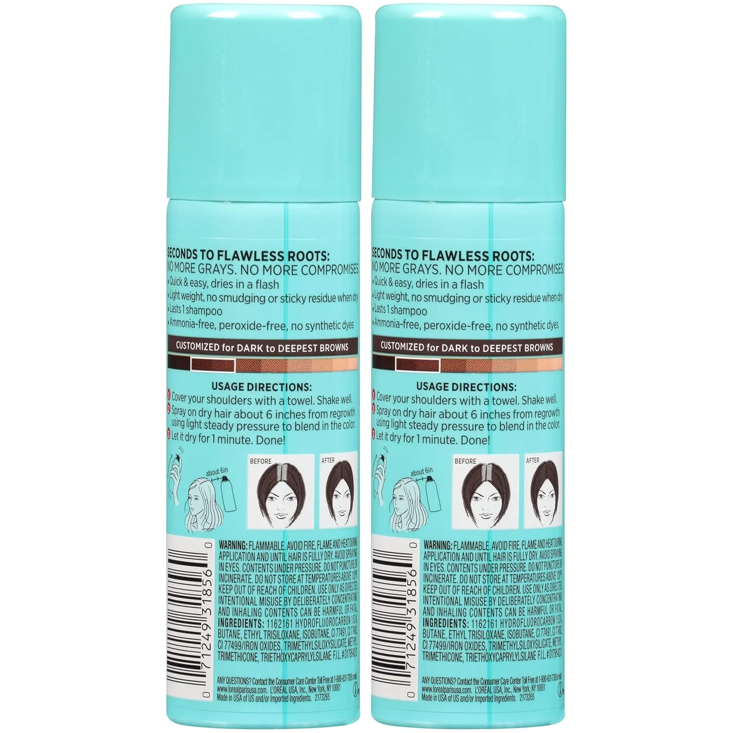 L'Oreal Paris Root Cover Up Temporary Gray Concealer Spray Dark Brown 2 Oz (Pack of 2) (Packaging May Vary)