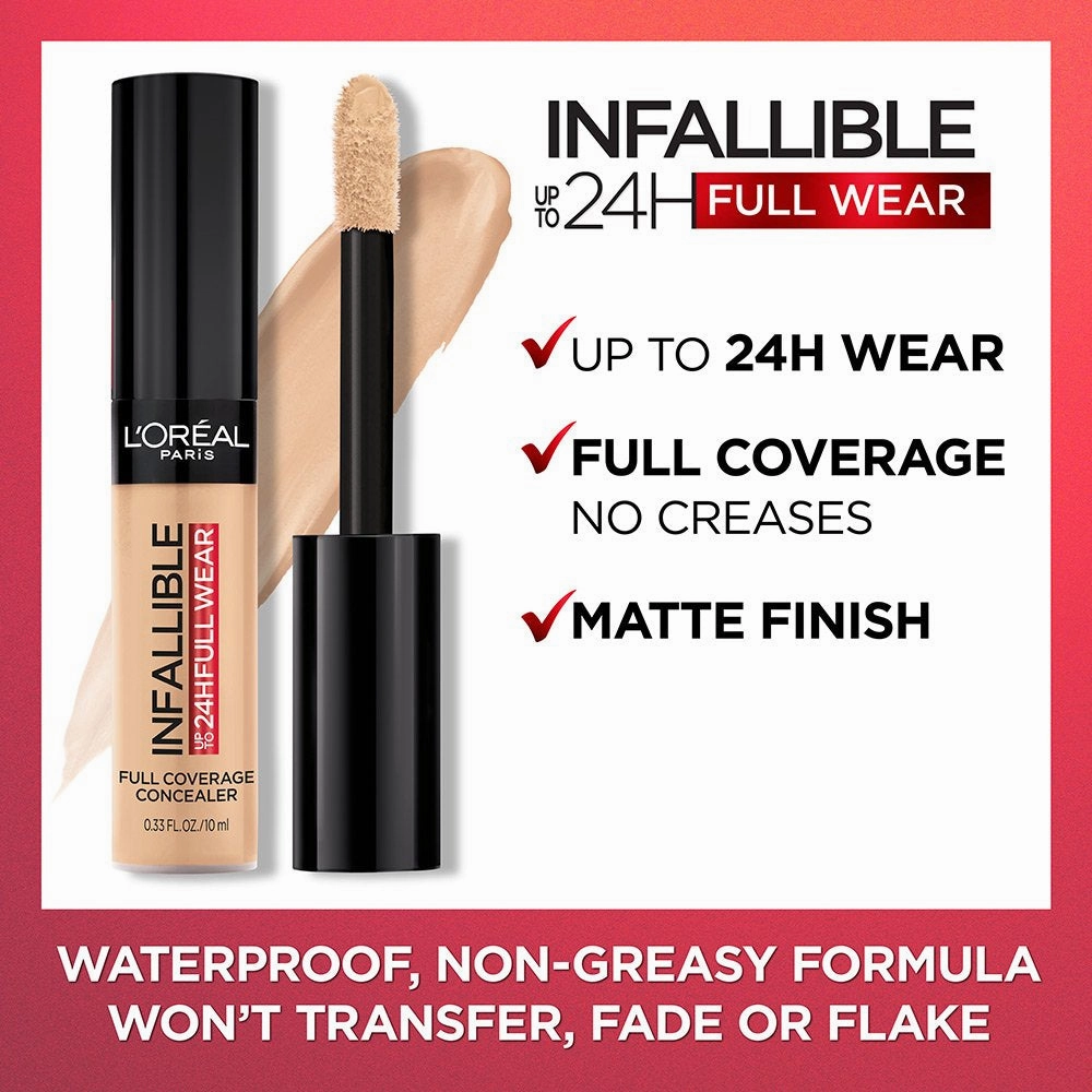 Loreal paris INFALLIBLE Up to 24HR Fresh Wear full coverage concealer كونسيلر تغطية كاملة من لوريال بارس