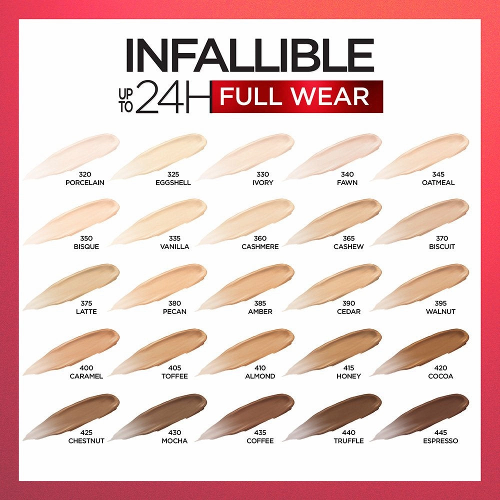 Loreal paris INFALLIBLE Up to 24HR Fresh Wear full coverage concealer كونسيلر تغطية كاملة من لوريال بارس