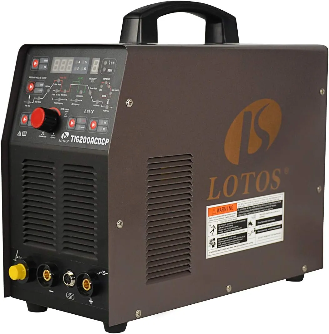 LOTOS TIG200ACDCP 200A AC/DC Pulse Aluminum TIG/Stick ARC Welder with Digital Control, IGBT Square Wave Inverter, 110/220V Dual Voltage, 10 Settings Savings, 0.5~200HZ Pulse Frequency, Brown