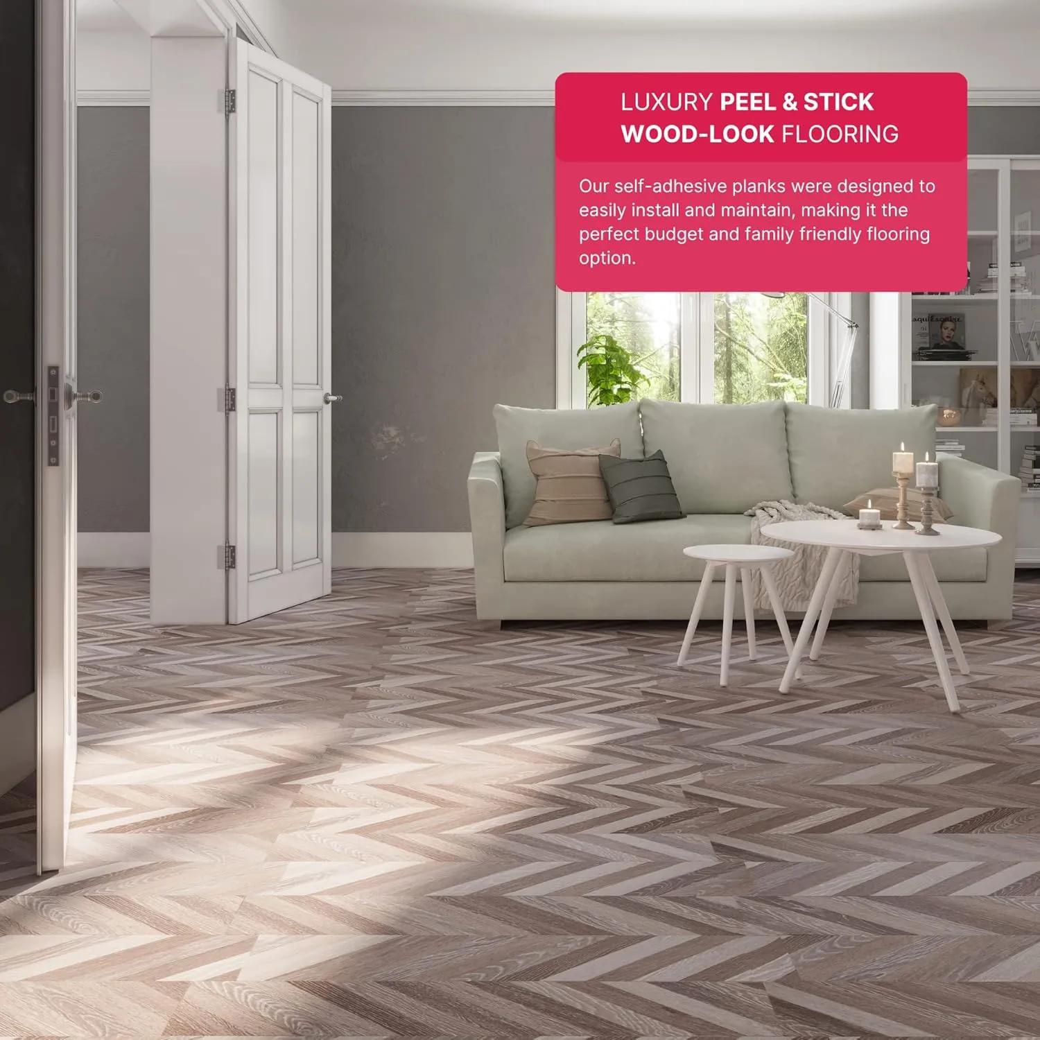 LUCiDA SURFACES Luxury Vinyl Flooring Tiles | Peel and Stick Floor Tile for DIY Installation | 36 Wood Look Planks | Brown Chevron | BaseCore | 54 Sq. Feet
