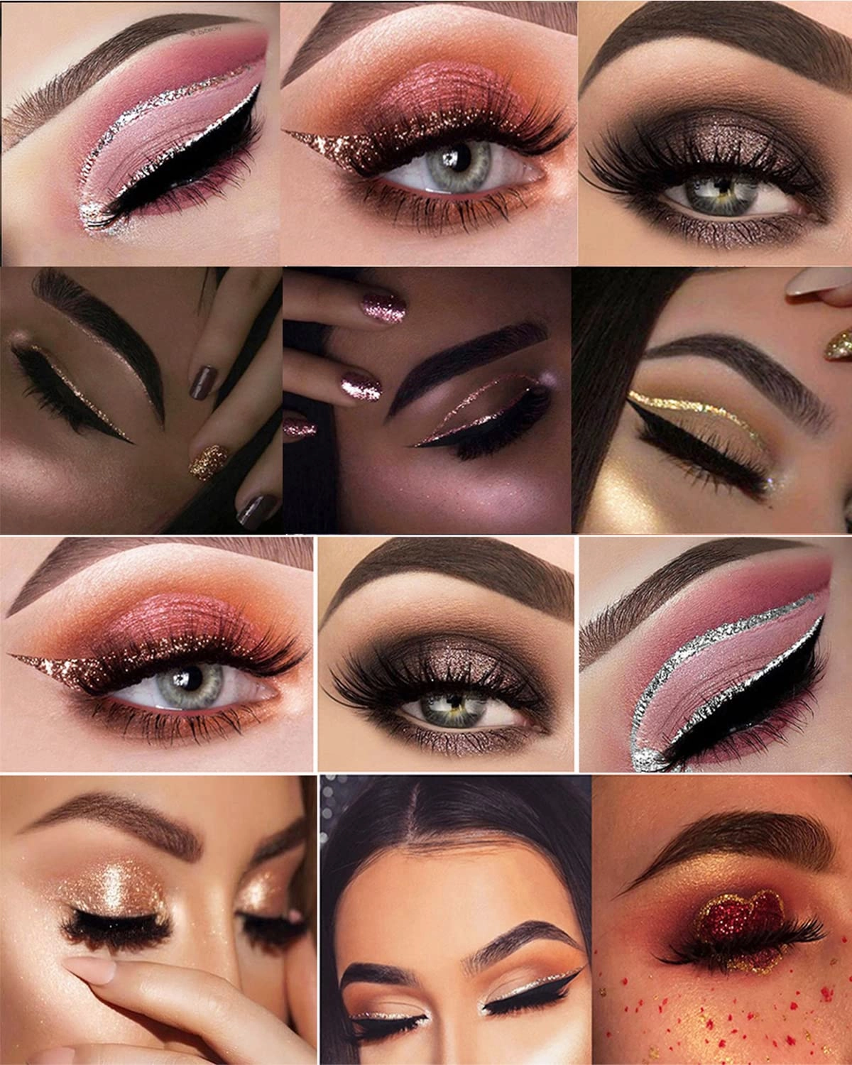 Lucoss Glitter Eyeliner Eyeshadow Liquid, Long Lasting Waterproof Sparkling Eye shadow Liquid Metallic Eye liner Eye Glitter for Women,PEARL WHITE/SILVER/GOLD/RED (10Pcs(5 Colors))