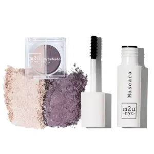 M2U NYC Mini Mascara & (Champagne & Purple) Eyeshadow Duo Set - Smudge-Proof, Cruelty Free & Vegan Eye Makeup Set For Women