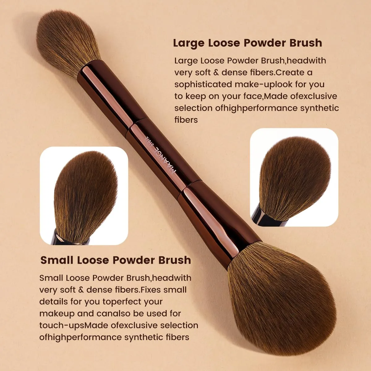 MAANGE 15 PCS Makeup Brushes Double-ended Makeup Brush Set Double Sided Angled/Round Top Brush Foundation Contour Blending Eyebrow Eyeshadow Concealer (Brown)