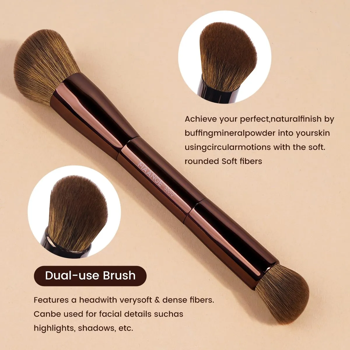 MAANGE 15 PCS Makeup Brushes Double-ended Makeup Brush Set Double Sided Angled/Round Top Brush Foundation Contour Blending Eyebrow Eyeshadow Concealer (Brown)