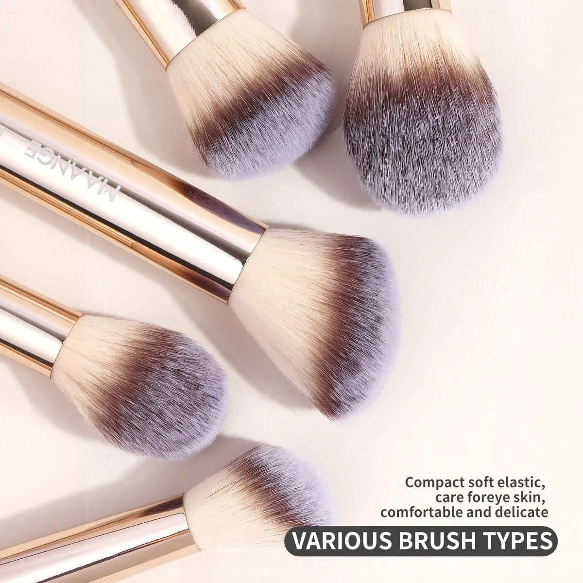 MAANGE 20 PCS Foundation Makeup Brush Set, Double-ended Kabuki Contour Brush for Liquid Powder Concealer Blending Blush Face Makeup Tools (Gold)