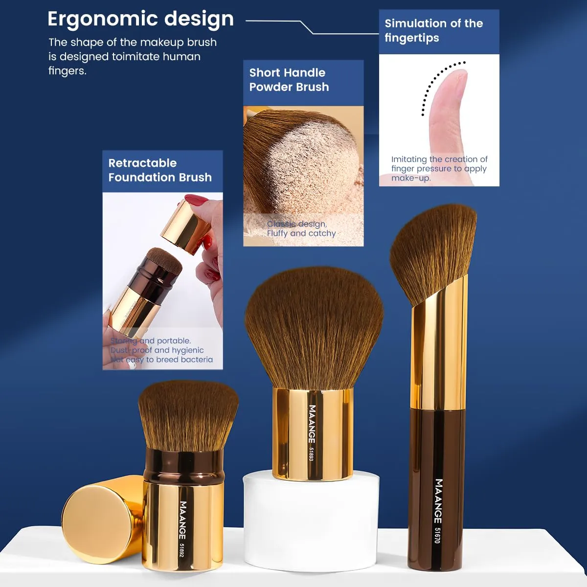 MAANGE 20 PCS Foundation Makeup Brush Set, Double-ended Kabuki Contour Brush for Liquid Powder Concealer Blending Blush Makeup Tools (Coffee Gold)