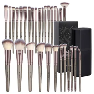 MAANGE 30 Pcs Professional Makeup Brushes with Case, Premium Synthetic Face Foundation Powder Blush Eyeshadow Blending Eye Brush Set Travel Makeup Brushes Set(Champagne)