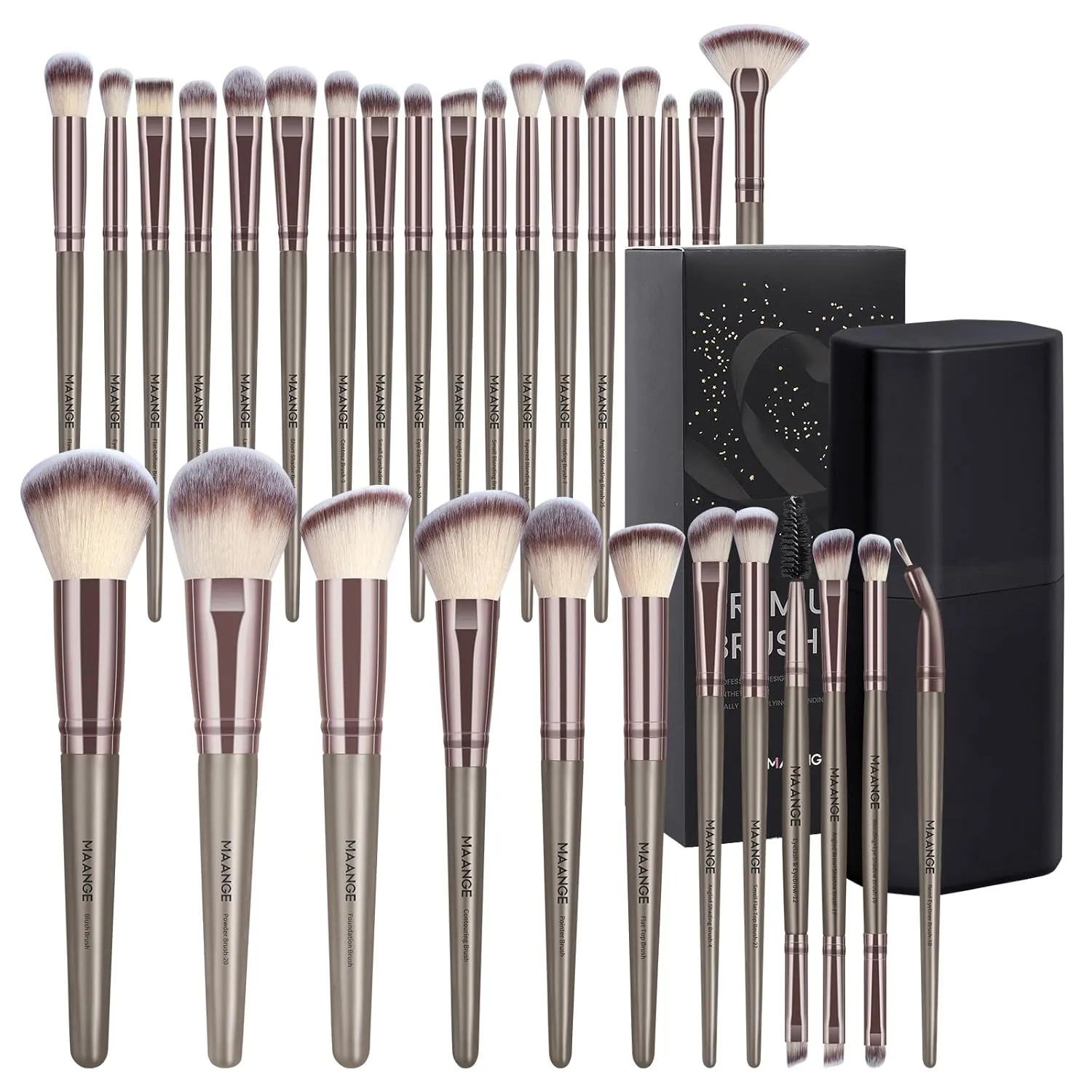 MAANGE 30 Pcs Professional Makeup Brushes with Case, Premium Synthetic Face Foundation Powder Blush Eyeshadow Blending Eye Brush Set Travel Makeup Brushes Set(Champagne)