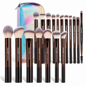 MAANGE 18 Pcs Makeup Brushes with Laser Bag, Premium Synthetic Makeup Brush Set Professional Makeup Tools Eyeshadow Eyebrow Foundation Blush Concealer Face Powder Blending Brushes Kit-Coffee Brown