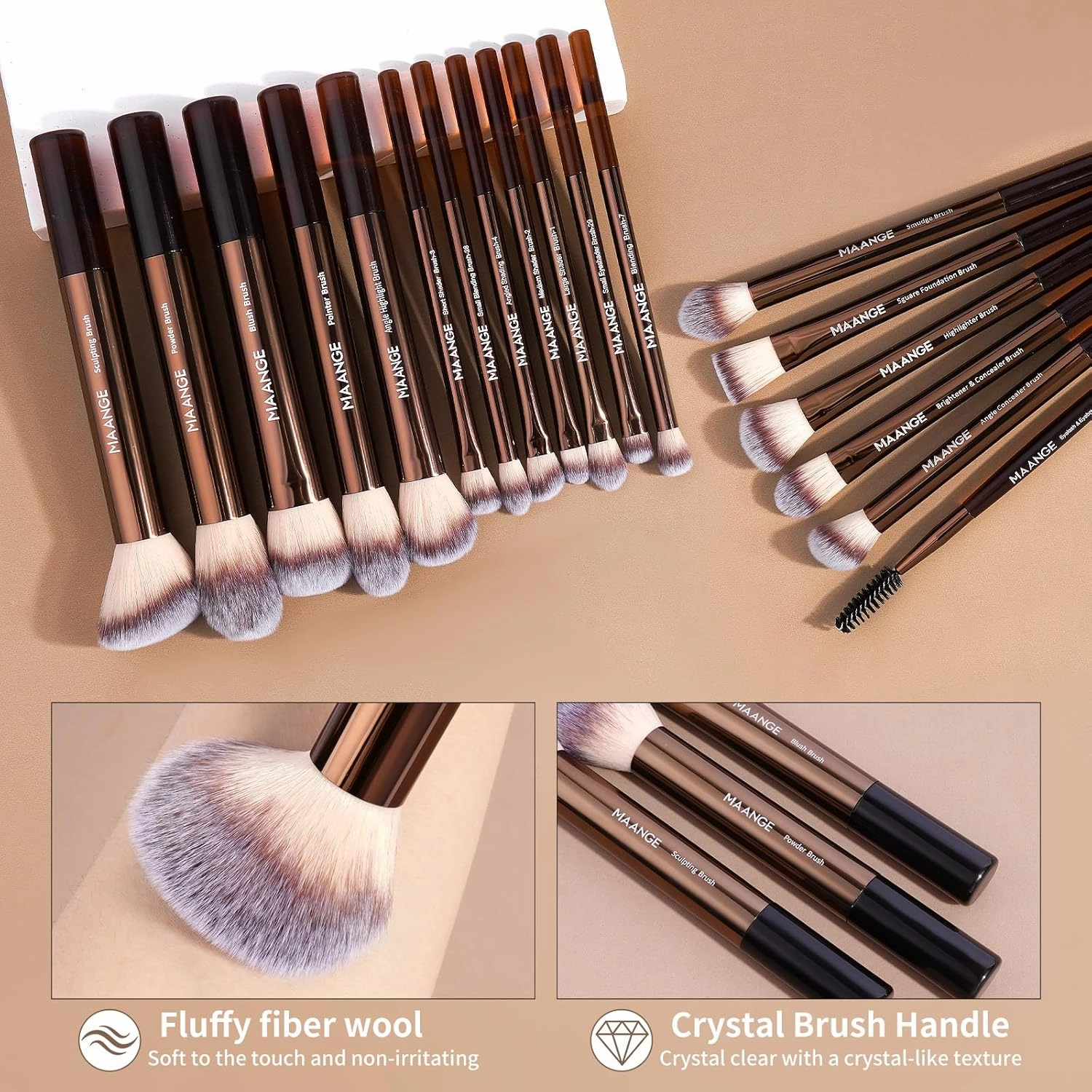 MAANGE 18 Pcs Makeup Brushes with Laser Bag, Premium Synthetic Makeup Brush Set Professional Makeup Tools Eyeshadow Eyebrow Foundation Blush Concealer Face Powder Blending Brushes Kit-Coffee Brown
