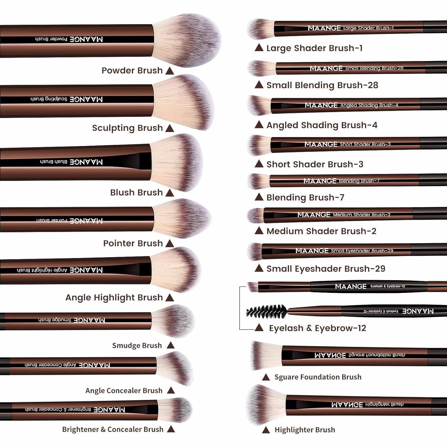 MAANGE 18 Pcs Makeup Brushes with Laser Bag, Premium Synthetic Makeup Brush Set Professional Makeup Tools Eyeshadow Eyebrow Foundation Blush Concealer Face Powder Blending Brushes Kit-Coffee Brown