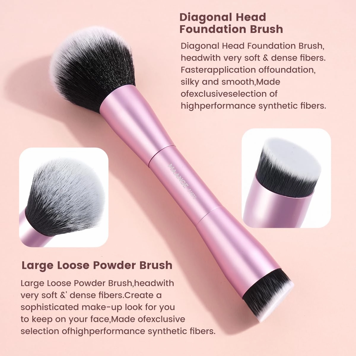 MAANGE 20 PCS Foundation Makeup Brush Set, Double-ended Kabuki Contour Brush for Liquid Powder Concealer Blending Blush Buffing Makeup Tools (Pink)