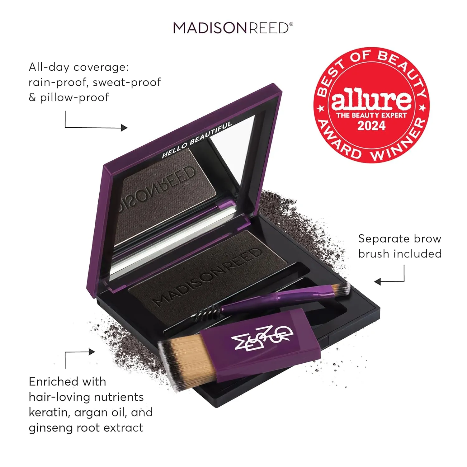 Madison Reed Root Touch Up   Brow Filler, Legno Black, Instant Gray Coverage, Fills in Brows & Thinning Hairlines, Temporary Concealing Powder, 0.13 oz (60 uses)
