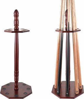 Mahogany Wood Octagonal Pool Cue Rack, Holds 8 Pieces, Floor Stand, Brown