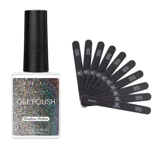Makartt Nail File 100 180 Grit Emery Boards for Nails 10pcs Black Nail Files Bundle with Universal Rainbow Cat Eye Gel NALI Polish 10ml Holographic 9D Sparkly Hole Cat Eye Glitter Gel Polish