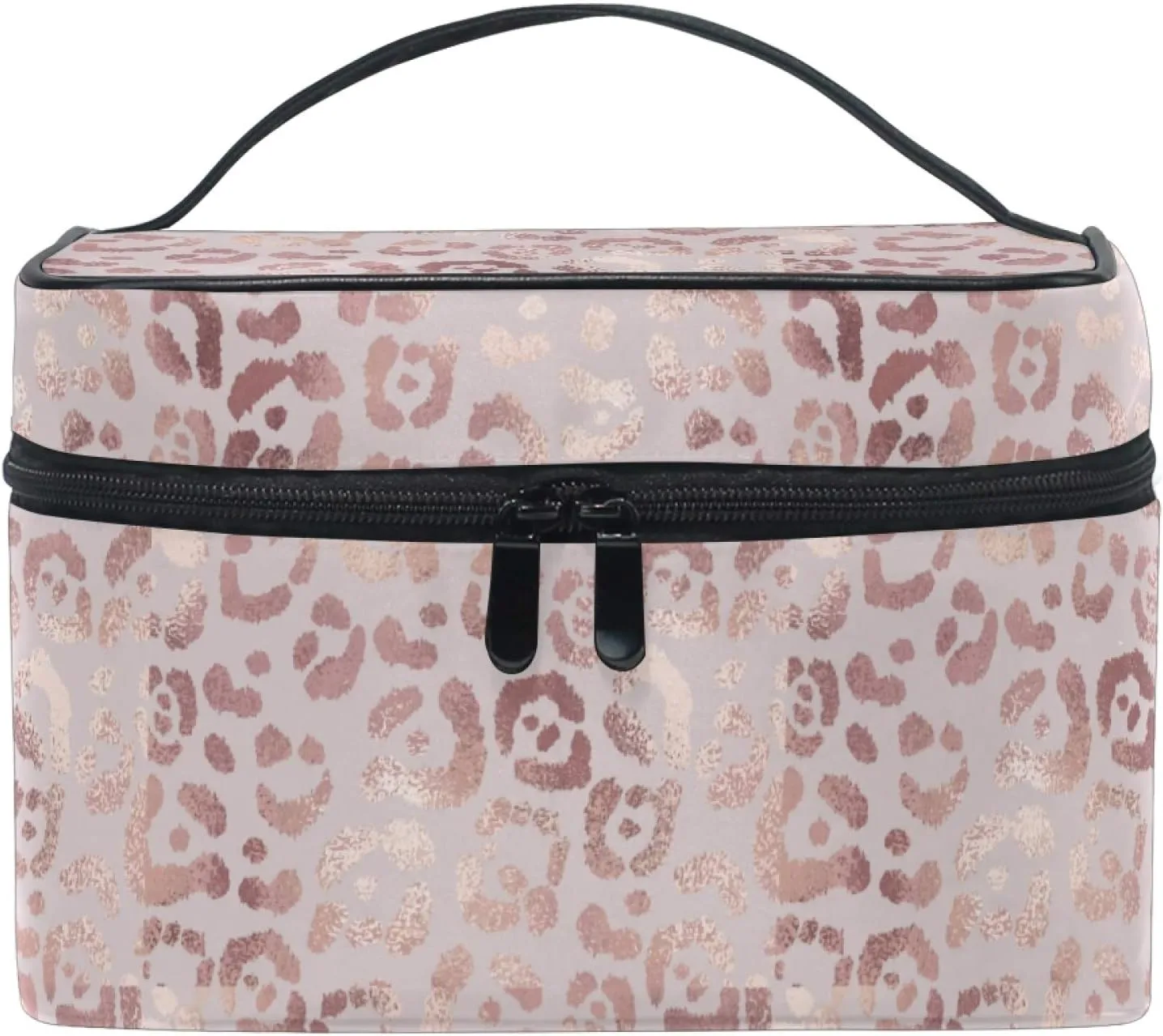 Makeup Bag, Rose Gold Leopard Travel Makeup Organizer Bag Cosmetic Cases Toiletry Bags for Girl Women Ladies