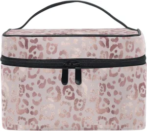 Makeup Bag, Rose Gold Leopard Travel Makeup Organizer Bag Cosmetic Cases Toiletry Bags for Girl Women Ladies