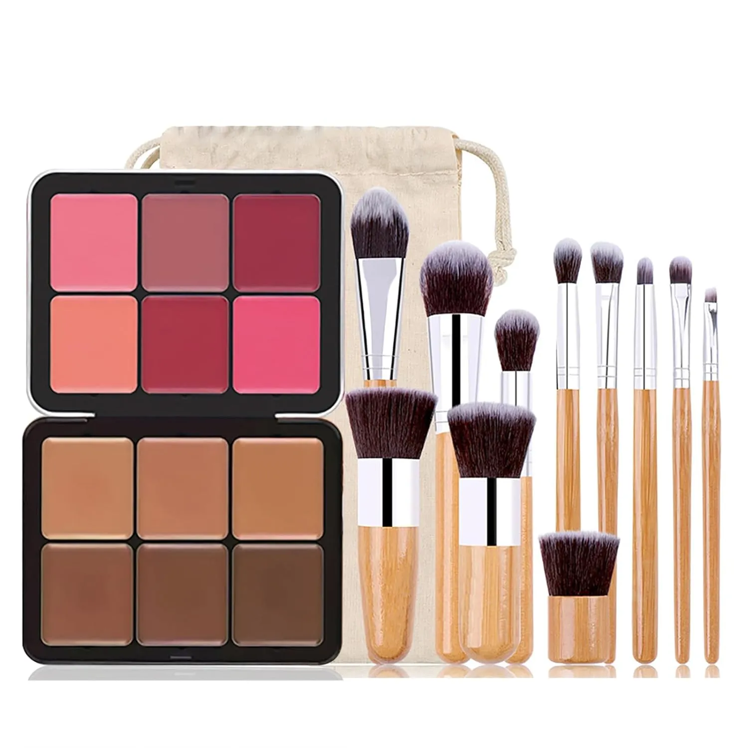 Makeup Blush Palette   Cream Contour Palette Kit, with 11 Pcs Complete Makeup Brushes, Contouring Concealer Palette for Medium Dark Skin to Conceals Dark Circles, Redness, Acne, Blemish