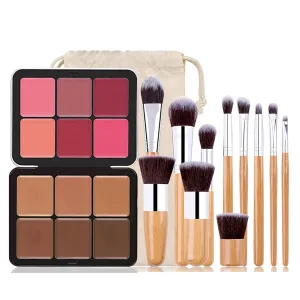 Makeup Blush Palette   Cream Contour Palette Kit, with 11 Pcs Complete Makeup Brushes, Contouring Concealer Palette for Medium Dark Skin to Conceals Dark Circles, Redness, Acne, Blemish