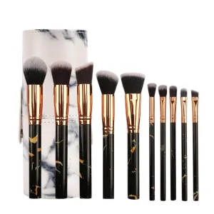 Makeup Brush Set 10-Piece Makeup Brush Set With Brush Barrel Marble Texture Handle Makeup Brush Portable Beauty Brush Set Tool for Ladies and Girls (Color : A, Size : O)