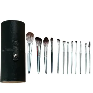 Makeup Brush Set 12pcs Premium Makeup Brushes, Advanced Professional Makeup Kit Eyeshadow Brush Kabuki Brush for Powder Foundation Cosmetic Brsuhes Set with Case Silver Gray
