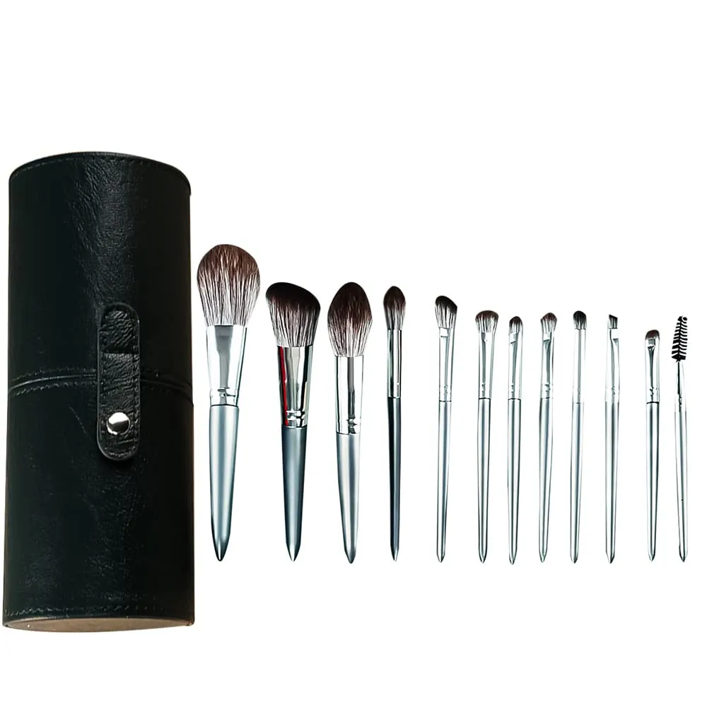 Makeup Brush Set 12pcs Premium Makeup Brushes, Advanced Professional Makeup Kit Eyeshadow Brush Kabuki Brush for Powder Foundation Cosmetic Brsuhes Set with Case Silver Gray