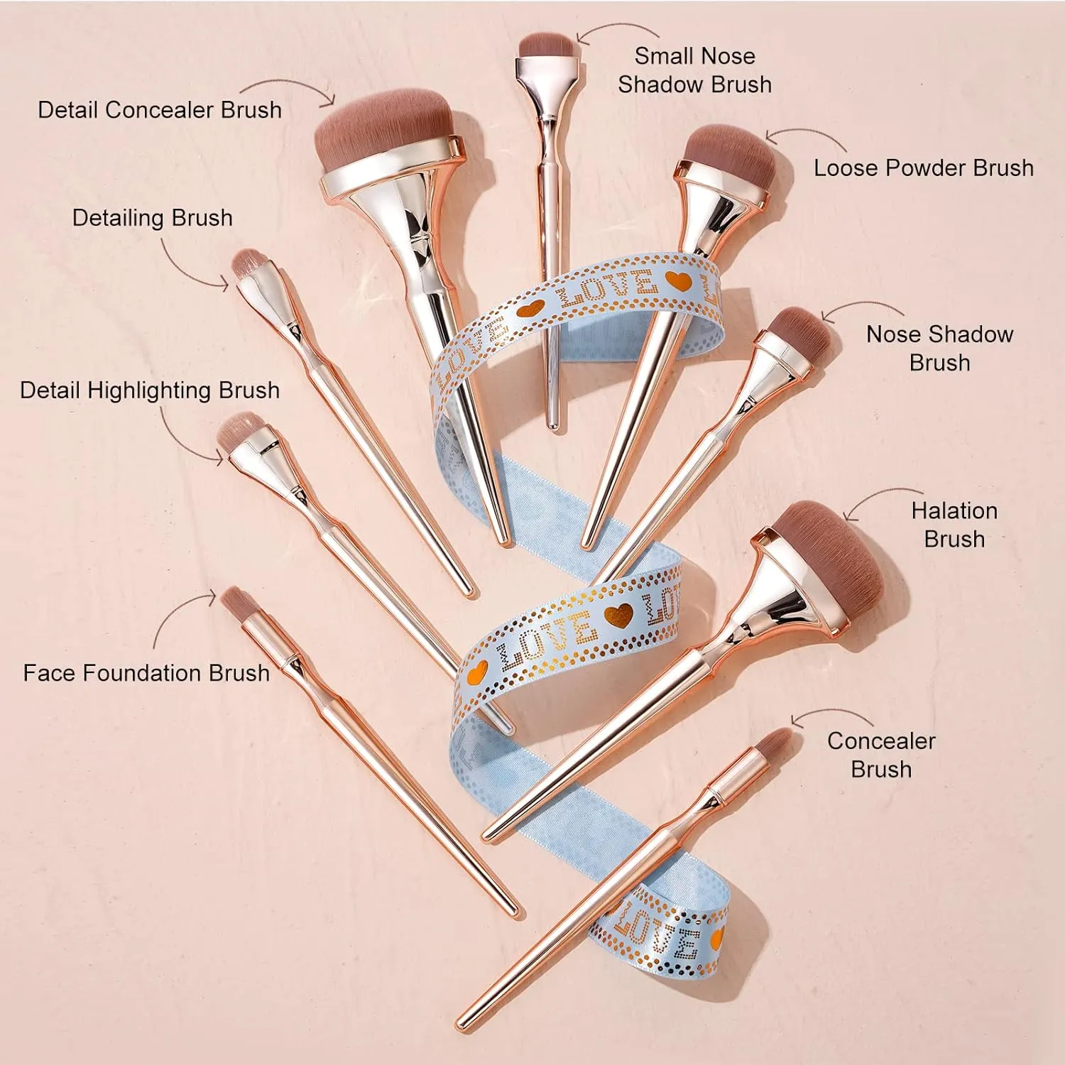 Makeup Brushes Set Makeup Foundation Brush Advanced Foundation Blush Contour Foundation Concealer Eye Shadow Brush Makeup Set (Rose Gold)