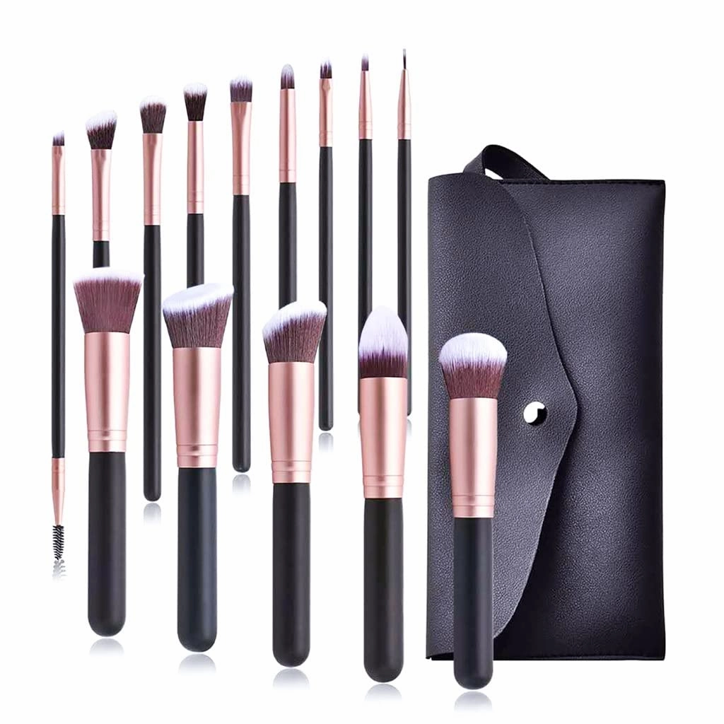 Makeup Brush Set, Cosmetic Wood Handle Brushes 14 Pcs for Foundation Blending Brush Concealer Eyeshadow